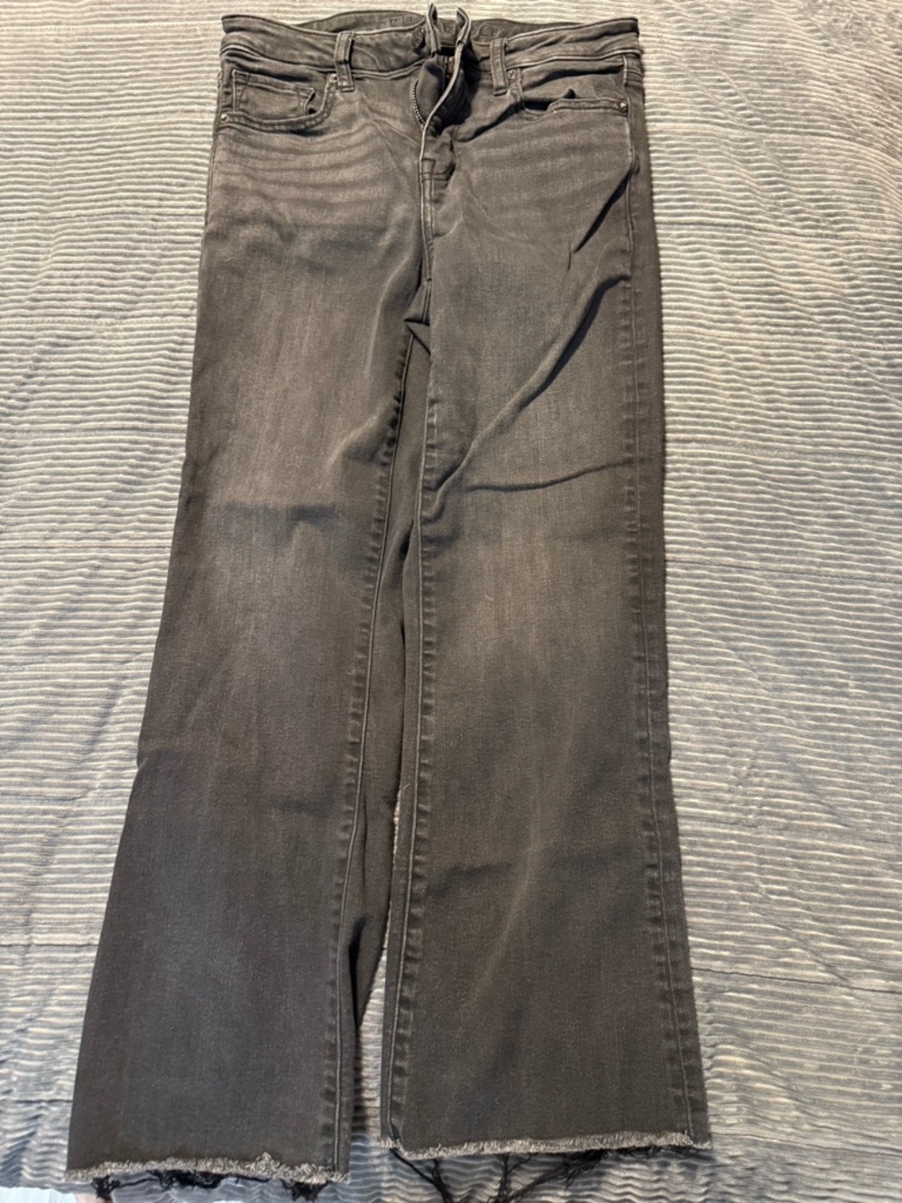 American Eagle Outfitters Black Wide-Leg Jeans with Raw Hem